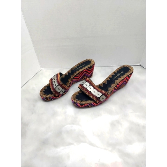 Beverly Feldman  Colorful Wedge Slide Sandals Size 9M - Picture 2 of 9